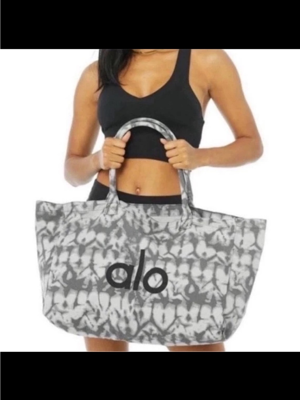 Alo Yoga gray tie-dye canvas shopper tote